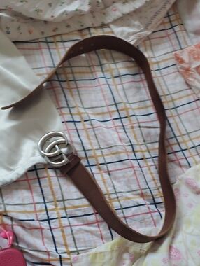 Gucci Brown Silver Buckle Belt